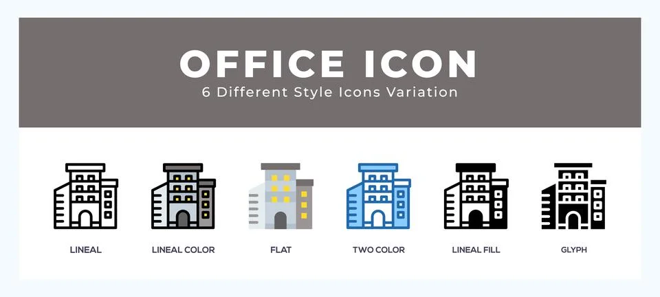 Office icon set with different styles. Design elements for logo. Vector ill.. Stock Illustration