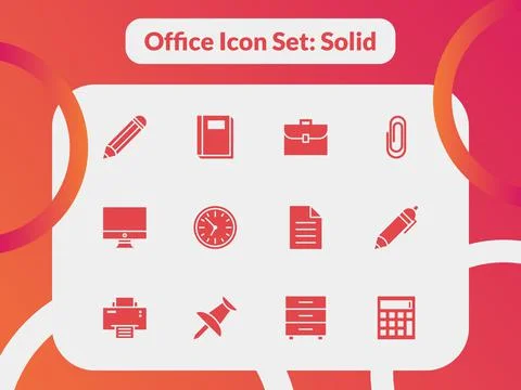 Office Icon Set Solid Stockillustratie