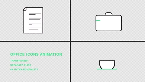 Office icons animation clips, hot coffee, office suitcase and document with Stock-Footage 274327770