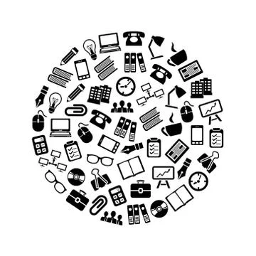 Office icons in circle Stock Illustration