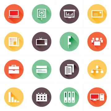 Office icons set design flat Stock Illustration
