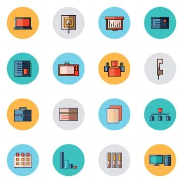 Office icons set flat design Stock Illustration