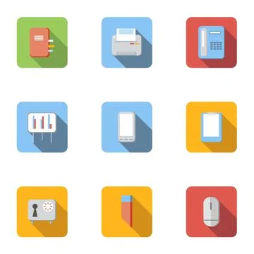Office icons set, flat style Stock Illustration