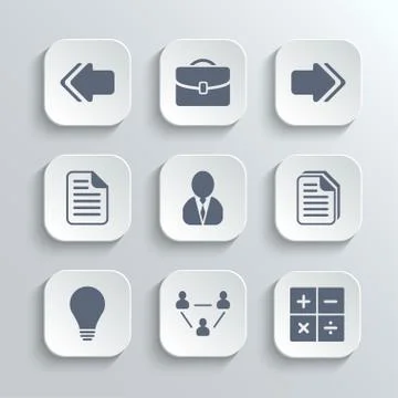 Office icons set - vector white app buttons Stock Illustration