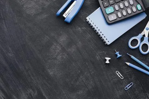 Office implements black table . High quality and resolution beautiful photo.. Stock Photos