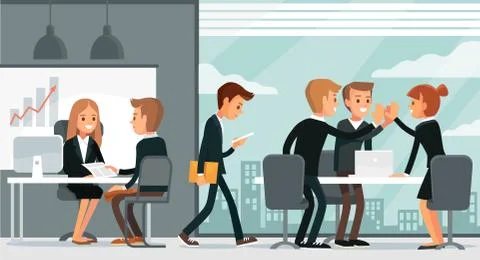 Office indoor space interior with working office people. Stock Illustration