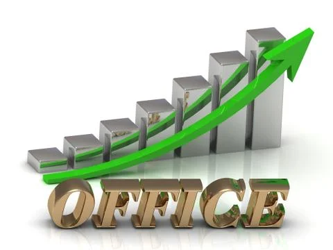 OFFICE- inscription of gold letters and Graphic growth and gold arrows on whi Stock Illustration