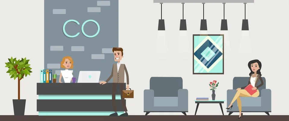 Office interior building. Ilustración de archivo