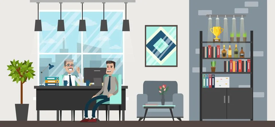 Office interior building. Ilustración de archivo
