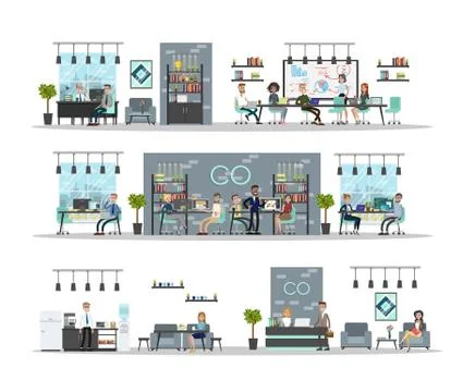 Office interior building. Ilustración de archivo