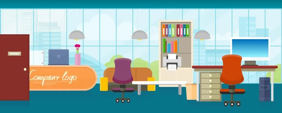 Office Interior Concept Vector In Flat Design 스톡 일러스트