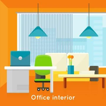 Office Interior Concept Vector In Flat Design Stock Illustration