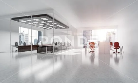Office interior design in whire color and rays of light from win Stock-Fotos