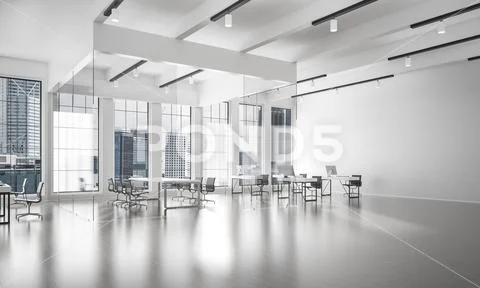 Office interior design in whire color and rays of light from win Stock-Fotos