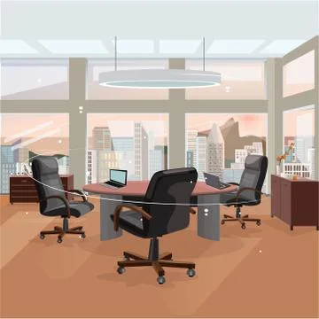 Office interior design. Workspace staff. 3d effect concept illustration Stock Illustration