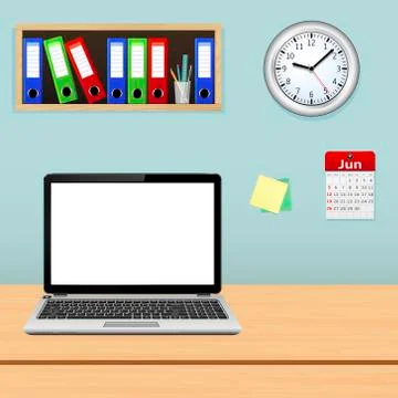 Office interior with designer desktop Illustrazione stock
