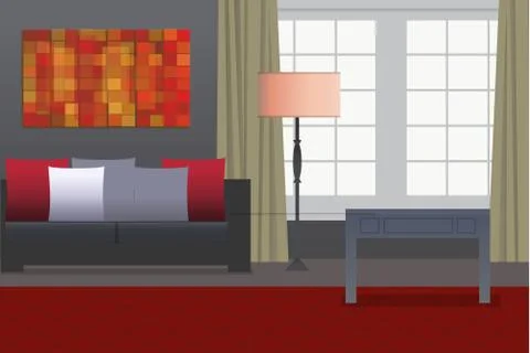 Office interior of a house with large windows and a sofa Stock Illustration