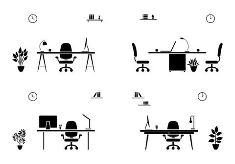 Office interior icon set Stock Illustration