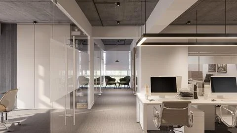 Office Interior Innovations Enhancing Efficiency and Creativity Stock Illustration
