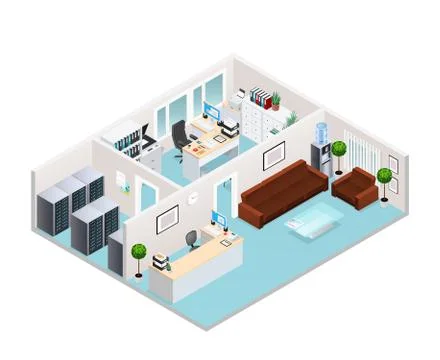 Office Interior Isometric Design 스톡 일러스트