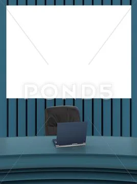 Office interior with laptop and projection screen Stock Illustration