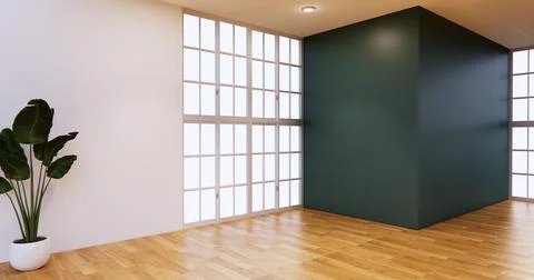 Office Interior Mock up  of panoramic CEO office japanes style.3D rendering Stock Illustration