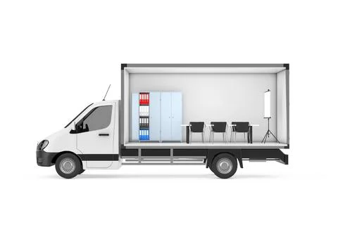 Office Interior Objects in Freight Compartment of Cargo Van Minibus. 3d Ren.. Stock Illustration