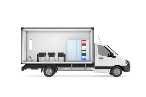 Office Interior Objects in Freight Compartment of Cargo Van Minibus. 3d Ren.. Stock Illustration