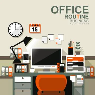 Office interior scene in flat design Stock Illustration