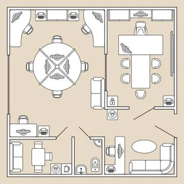 Office interior, top view architecture plan vector illustration Stock Illustration
