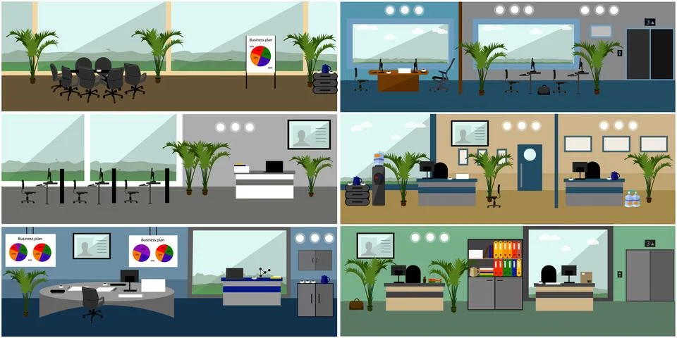 Office interior. Vector illustration in flat style design. Modern  rooms with 库存插图