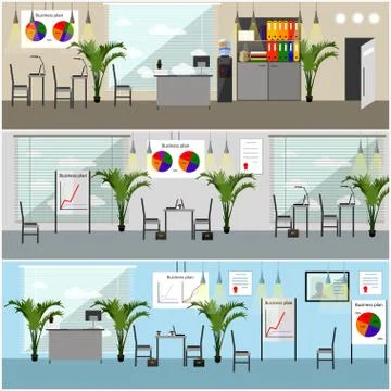 Office interior. Vector illustration in flat style design. Modern rooms with 库存插图