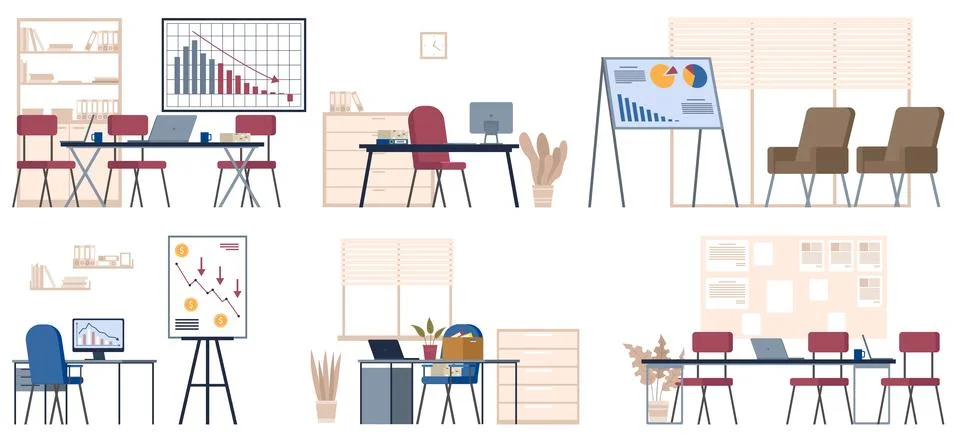 Office interior. Vector illustration. Working at home, coworking space Stock Illustration