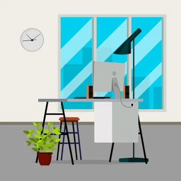Office Interior Vector. Modern Interior Design. Business Office Workplace. Flat イラスト素材