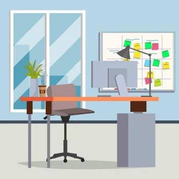 Office Interior Vector. Modern Workplace. Interior Office Room. Flat Stockillustratie