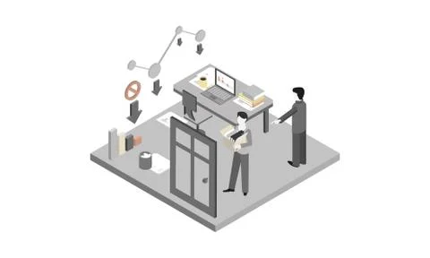 Office interior, workplace and working people vector Illustration 스톡 일러스트