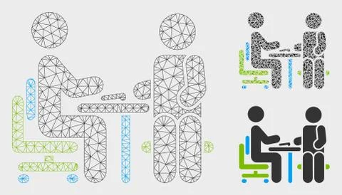 Office Interview Vector Mesh 2D Model and Triangle Mosaic Icon Stock Illustration