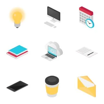 Office isometric icons set Stock Illustration