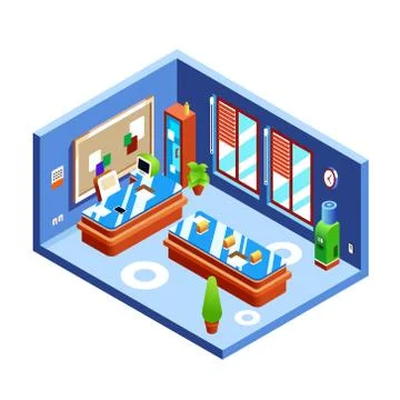 Office isometric vector illustration cross-section 스톡 일러스트