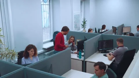 An office in an IT company, programmers work in an office 스톡 동영상 211038539