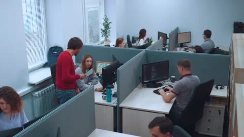 An office in an IT company, programmers work in an office 스톡 동영상 211038540