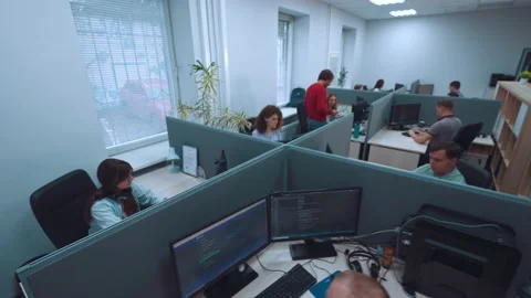 An office in an IT company, programmers work in an office 스톡 동영상 211038590