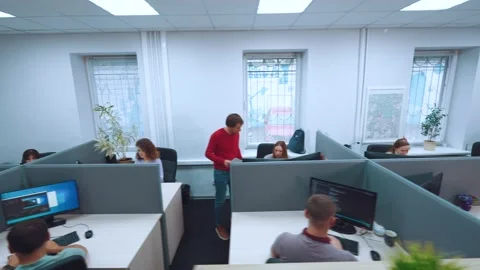 An office in an IT company, programmers work in an office 스톡 동영상 211038668