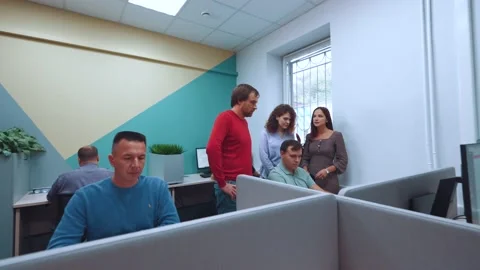 An office in an IT company, programmers work in an office 스톡 동영상 211038885