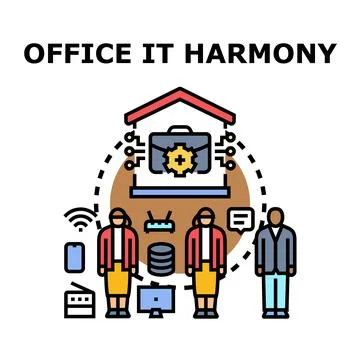 Office it harmony concept with connected employees Stock Illustration