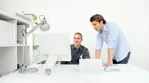 Office IT workers getting along Stock Footage 22243952