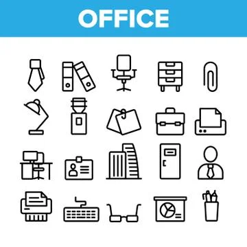 Office Job Collection Elements Vector Icons Set 库存插图
