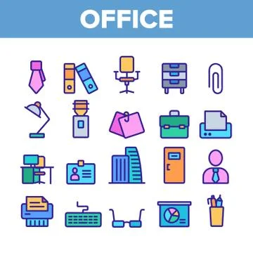 Office Job Color Elements Vector Icons Set 스톡 일러스트