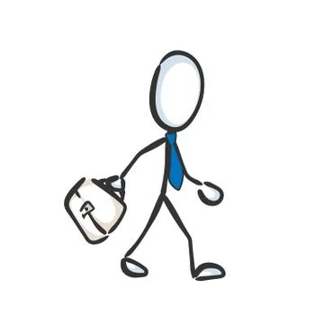 Office job. Worker going to work. Businessman with tie and suitcase. Hand drawn Stock Illustration