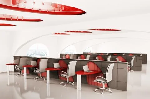 Office with laptops 3d Stock Illustration